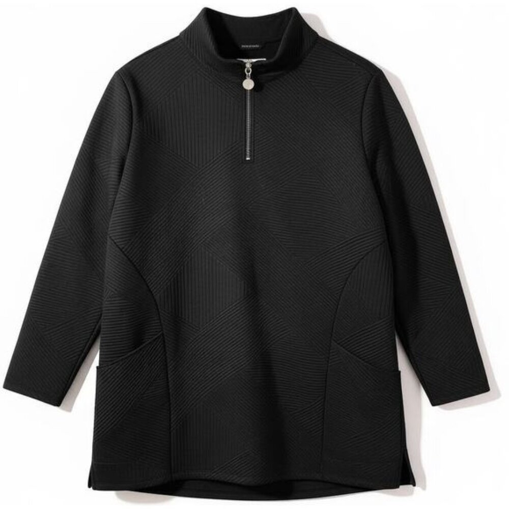 Denim & Co Active Tunic Sweatshirt 1/4 Zip Jacquard Black 1X